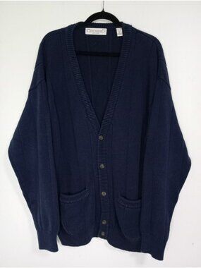 John Ashford Sweater Cardigans Mens Navy Blue Button-Up XXL100% Cotton Knits